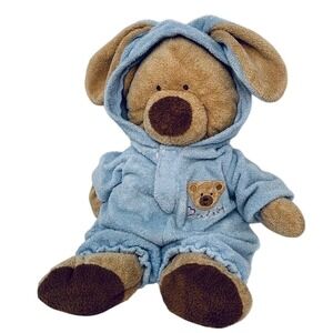Ty Pluffies Bear 2004 Tan Brown Plush 12 inch Blue Bunny Romper Removable Outfit